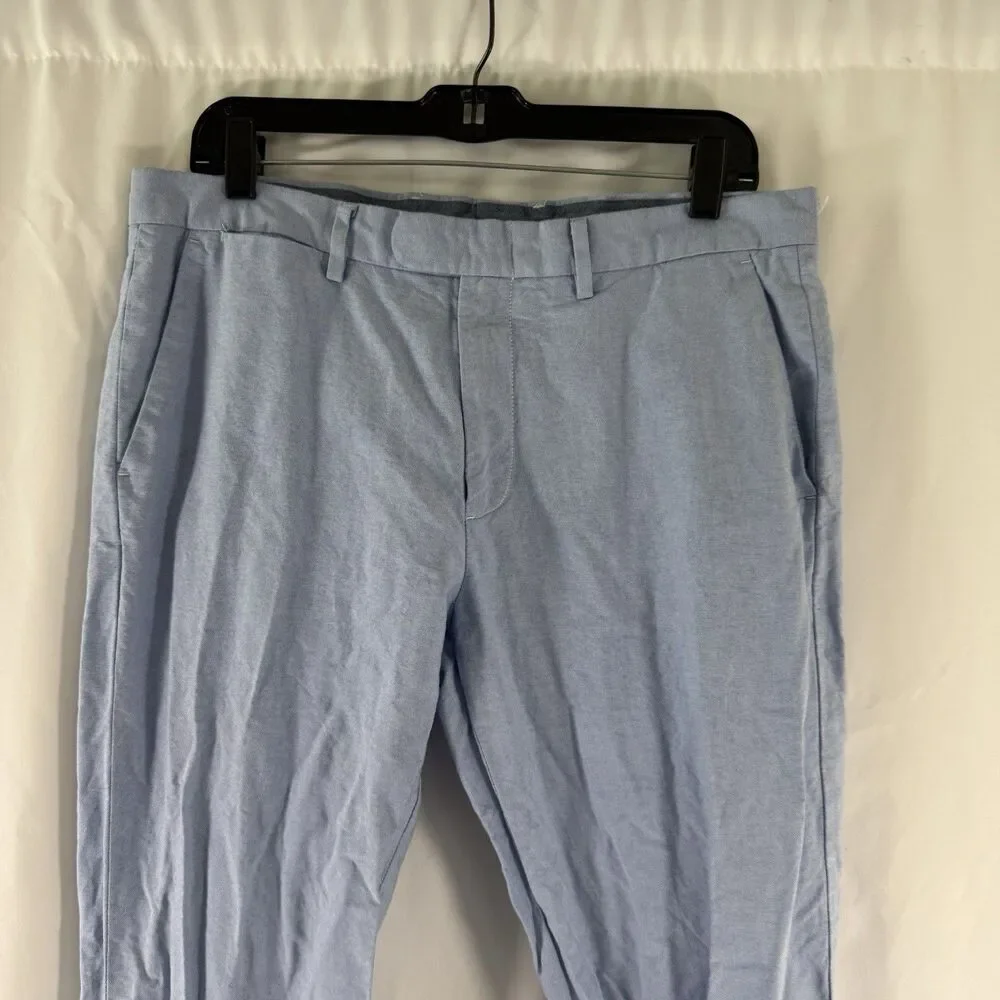 J Crew Bowery Slim Fit Pants Men's 33x32 Light Blue Flat Front Pockets Hook Zip